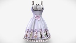 Female Lolita Doll Dress short, steampunk, cute, kids, alice, fashion, bow, german, midi, lolita, girls, doll, alps, clothes, russian, skirt, dress, straps, teen, traditional, sweet, casual, womens, puff, swiss, wear, helga, pbr, low, poly, female, fantasy, dirndl