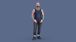 Tattooed Guy standing, photorealistic, urban, tattoo, newyork, tokyo, casual, vagabond, waiting, tourist, seoul, man, usa, student, street, male, worldwide, cityzen