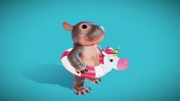 Pool Party Hippo cute, hippo, pool, anthropomorphic, character, babyhippo