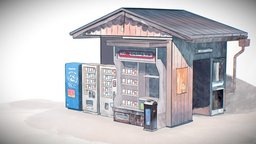 Cabin Vendor Watercolor Scene scene, paint, cabin, ar, diorama, brush, beautiful, vendor, 3dartist, watercolor, barruz3dstudent, juanchoabad, maya, render, handpainted, 3d, art, house