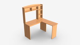 L-shape Computer Desk with Shelf computer, device, wooden, shelf, work, desk, surface, corner, desktop, window, table, writing, workspace, workplace, 3d, pbr, design, lshape
