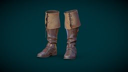 Vintage boots dog, warrior, corsair, boots, captain, low-poly, blender, pbr, pirate, sea