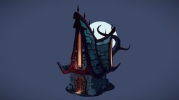 Spooky House moon, painted, haunted, diorama, bold, handpainted, house, stylized, fantasy, dark, halloween, spooky, hand, horror