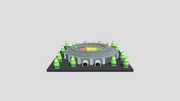 cartoon stadium 01 tree, landscape, stadium, exterior, store, market, town, realistic, isometric, low-poly, cartoon, house, city, stylized, building, street, shop, village