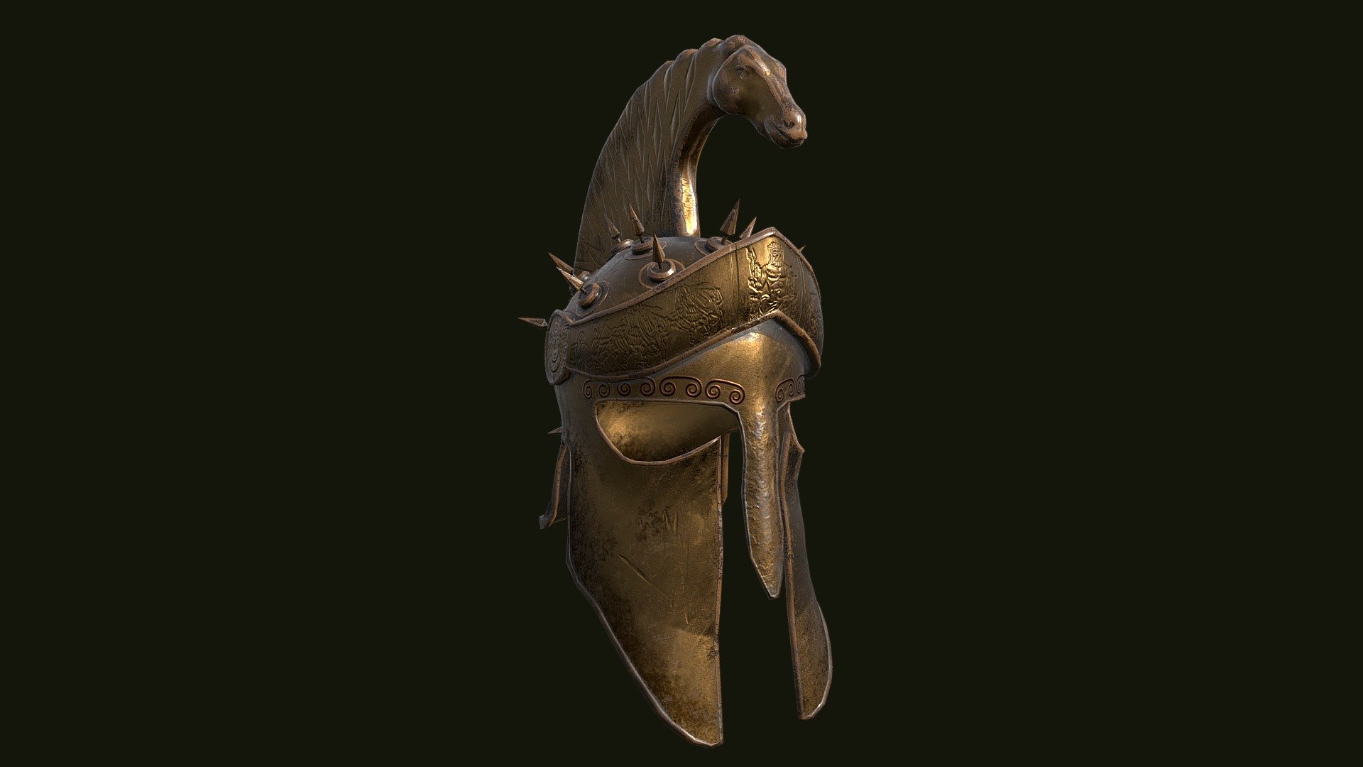 Made the high res in maya. Sculpted the horse onto the the top with Zbrush. Baked in Substance Painter. TBC - Corinthian helmet of yore - 3D model by PThomas00 3d model