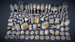 Industrial Kitbash lamp, wheel, speaker, mechanical, bolt, hook, panel, mechanism, hardware, machine, engine, part, hinge, crane, kitbash, hang, armen, manukyan, sci-fi, factory, engineering, industrial, noai