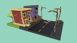 Cartoon City tree, barrel, assets, urban, cartoony, gamedev, cityscene, trashcan, lightpost, trashbin, cartoon, gameart, gameasset, city, stylized, building, street
