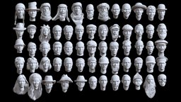 heads hat, heads, kid, cap, boy, child, miniature, young, diorama, print, old, head, woman, girl, man, male, sculpture, lady