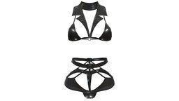 Female Black Leather Dancewear  Lingerie mini, leather, micro, club, , fashion, shorts, girls, top, bottom, clothes, dance, dress, shiny, womens, wear, latex, lingerie, pbr, low, poly, female, black, clubwear, dancewear, strappy