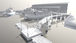 Harbor Scene With Pier And Boats 2 0 bear, exterior, jetty, pier, bay, beach, quay, boardwalk, harbor, model, modular, sea, environment