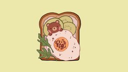 Nekomori Toast Bear stylised-handpainted, stylizedmodel, handpainted, 3dsmax, 3dmodel