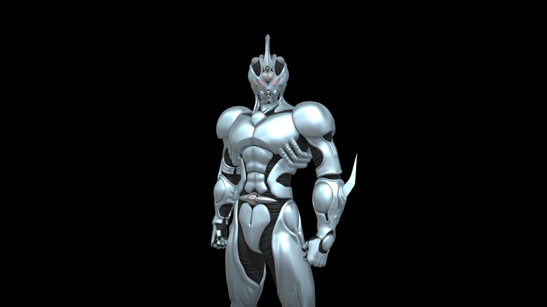 Guyver I (Sho Fukamachi) from anime and manga Bio-Booster Armor Guyver (強殖装甲ガイバー).

Rig is work-in-progress and as of now only properly works for some poses.

FBX file is just the geometry, not rigged and not textured.
Only the fibrous part is UV unwrapped.

Guyver II 3D model here: https://skfb.ly/6V6yA

Guyver III 3D model here: https://skfb.ly/6UXLC

Guyver 0 3D model here: https://skfb.ly/6VA8J

Update 15:
Major head and face tweaks, new texture for eyes, finalized forearms and lower legs (no more mirrored shape).

Update 16:
Remodeled thighs, minor face and head tweaks.

Update 16.1:
Fixed knee topology; minor tweaks.



Rendered with Blender Cycles X


Topology - Guyver I - Buy Royalty Free 3D model by ivan_jp 3d model