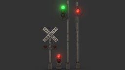 Railway Signals lamp, train, lights, railroad, block, dwarf, signal, crossing, warning, signals, lowpoly, gameasset, gameready, crossbuck, noai
