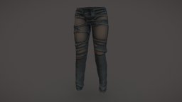 Female Ripped Denim Pants With Stockings , fashion, girls, clothes, pants, with, jeans, casual, womens, torn, ripped, wear, denim, leggings, pbr, low, poly, female, black