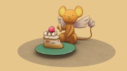 Cardcaptor Sakura: Kero-chan fanart, cute, cake, sakura, cardcaptor, magicalgirl, blender, stylized, 3dpainter, noai