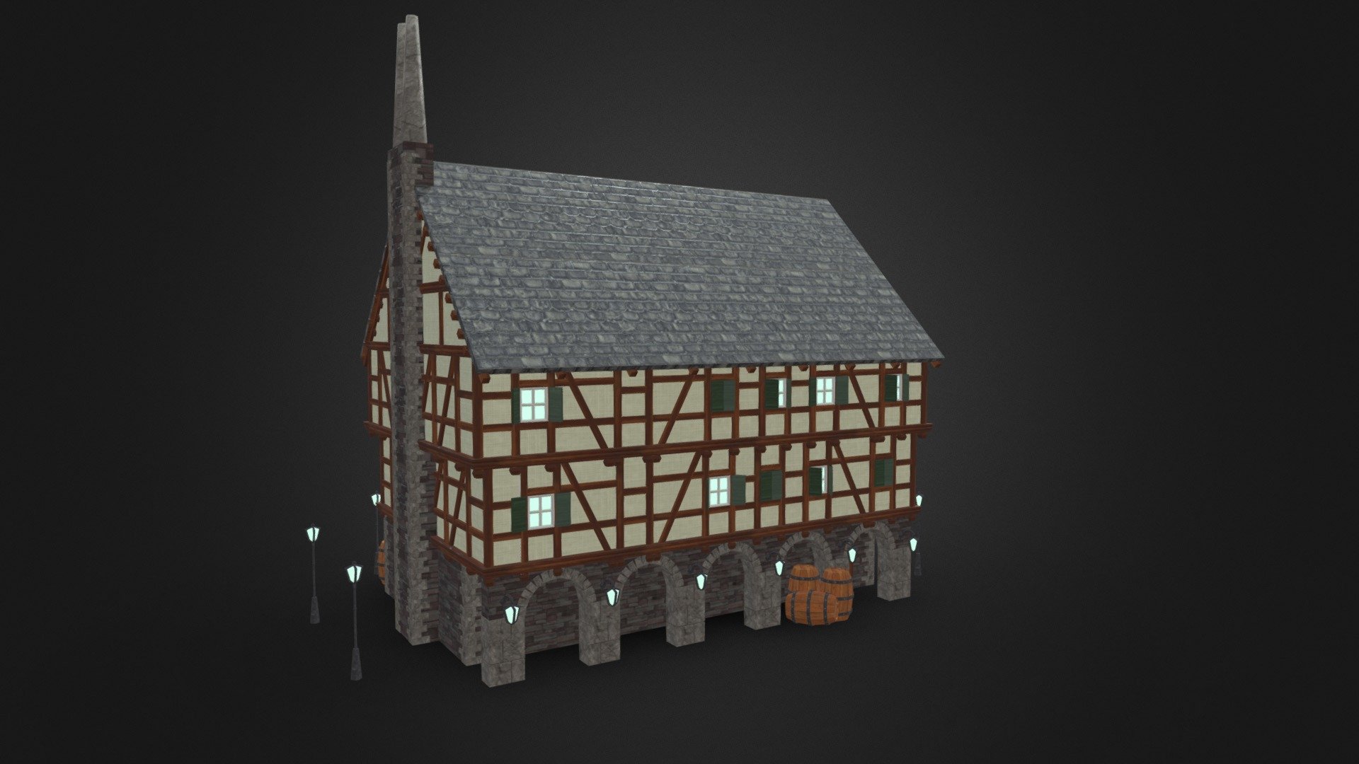 A little project mine
I always enjoyed the fachwerk style and I wanted to create something in that style. 
I chose for a simple texture atlas because I don't really enjoy texturing just yet.

I am dealing with a lot of stuff so seeing as I could make something feels really encouraging 
that I will get out of this troubled state that I am in 3d model