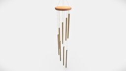 Elegent Copper Windchime wind, exterior, sun, fbx, decor, metal, copper, chime, windchime, blender, wood, decoration, interior, warkarma