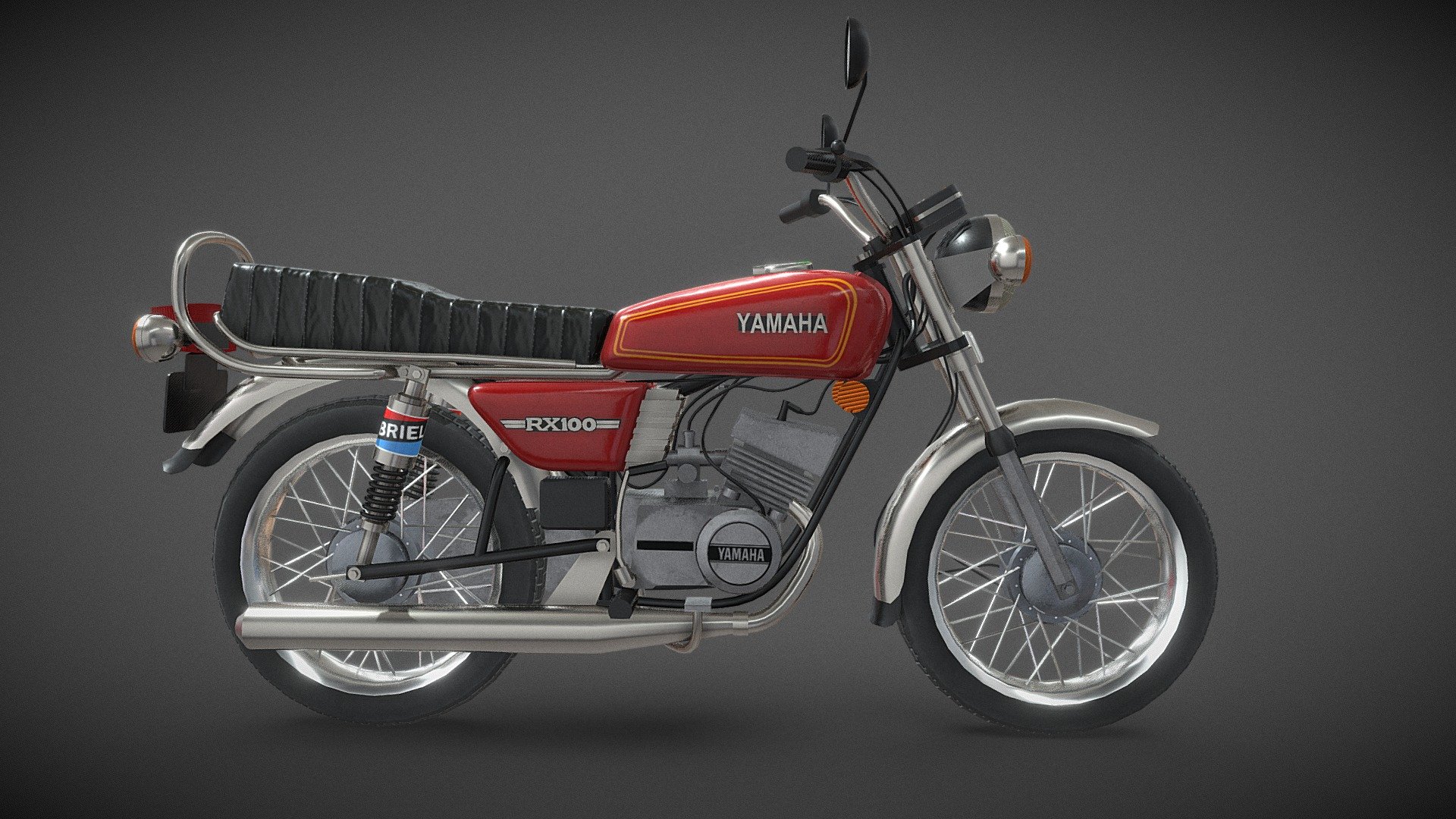Yamaha - Rx100 Vintage Bike Motorcycle.

The Yamaha RX 100 was a two-stroke motorcycle made by Yamaha from 1985 to 1996 with technical collaboration and distributed in India by the Escorts Group. At the initial stage, Yamaha Japan was exporting all bikes from Japan to India.

Mid low poly

game ready

PBR Materials.

Easy to use.

VR Ready.

AR Ready.
 - Yamaha - Rx100 Vintage Bike Motorcycle - Buy Royalty Free 3D model by the3dCartel 3d model