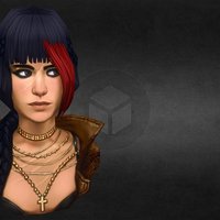 Angel .Y. hair, red, painted, jacket, girl, bust, hand