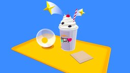 Fruity smoothie cartoon drink, fruit, cute, cherry, kiwi, blueberry, smoothie, whippedcream