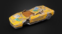 Destroyed Ferrari Testarossa Toy ferrari, toy, broken, dirty, yellow, destroyed, photogrammetry, low, poly, 3dscan, car