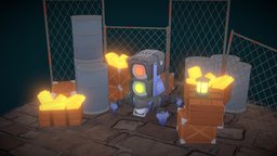 Perkins rail, toon, mecha, metal, star, box, outline, mineral, gradient, gradienttexture, blender, robot, honkai