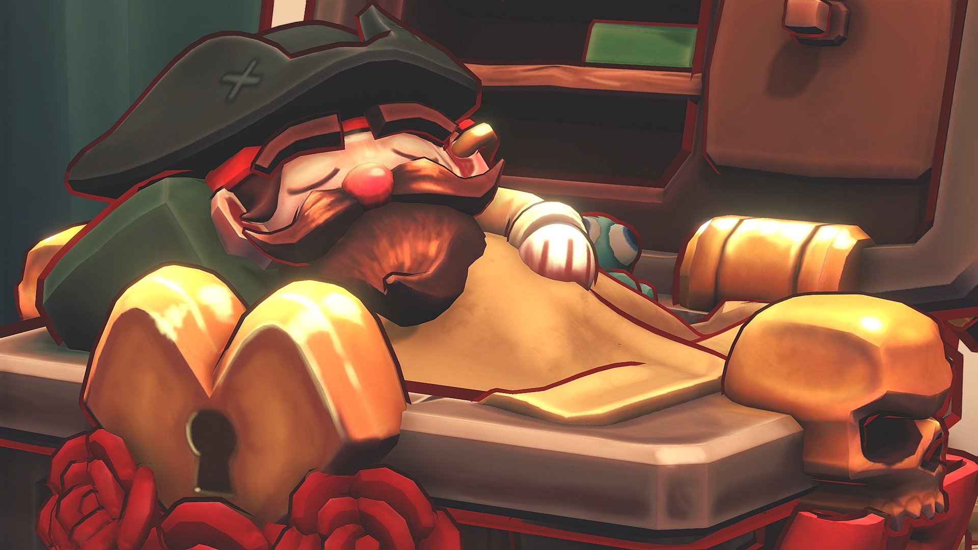 Captain small beard is the smallest pirate to ever sail the seven seas. 

Most of hise crew are 5 times his size.He grew up in that chest, took the chest with him and still slumbers every day in it till this day and probaly till he dies. His pirate mom always told him that he is the real treasure, so foolishly enough he always took that for holy and only stuffs himself in the chest. He really loves booze and lives in the booze storage of the ship. Where there is booze in all sizes for every pirate and captain smallbeard reading. His favourite thing to do is read books and drink booze just before going to bed. (He sleeps a lot).

Entry for the August 2021 Sketchfab Treasure Chest Challenge - Captain small beard and his loot - 3D model by hugo colauto (@hugocolauto) 3d model
