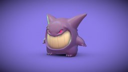 Smiling Gengar pokemon, teeth, purple, smile, ghoul, pokemonmodel, pokemon3d, styleized, substancepainter, maya, creature, zbrush, ghost, halloween, spooky, evil