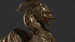 Dragon statue sculpt, bronze, 3dcoat, fire, aged, emissive, substancedragon, substancepainter, dragon, sculpture, gold