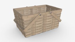 Picnic wicker basket with handles food, basket, picnic, weave, rustic, handmade, brown, wicker, lunch, straw, 3d, pbr, wood, container