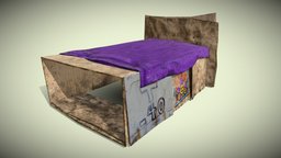 Homeless Bed bed, urban, road, painted, trash, hover, cardboard, garbage, chaos, destruction, destroyed, grafitti, homeless, degraded, street