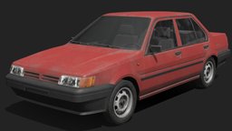 Nissan nissan, european, sedan, wreck, lada, rtv, sunny, old, dusty, oldcar, lowpoly, roadtovostok