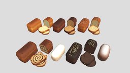 Cartoon Bread Brick food, bread, foods, food3dmodel, cartoon