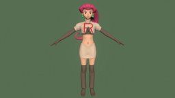 T pose rigged model of Jessie cute, pokemon, teenage, jessie, earrings, teen, woman, anime-girl, tight-skirt, girl, female, human, anime, rigged, pocket-monster, team-rocket