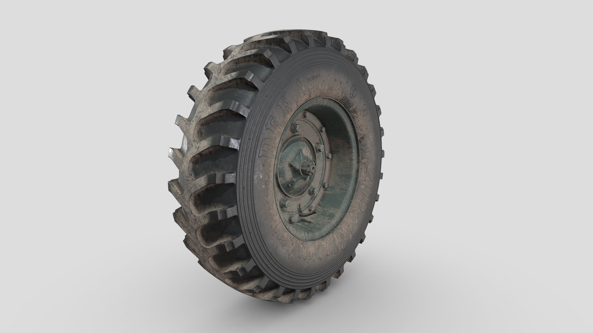 3d model-Rear wheel of a floating car Volkswagen Typ 128 (Schwimmwagen) / Tyre Deka Military. Color Grey. Little dirty 3d model