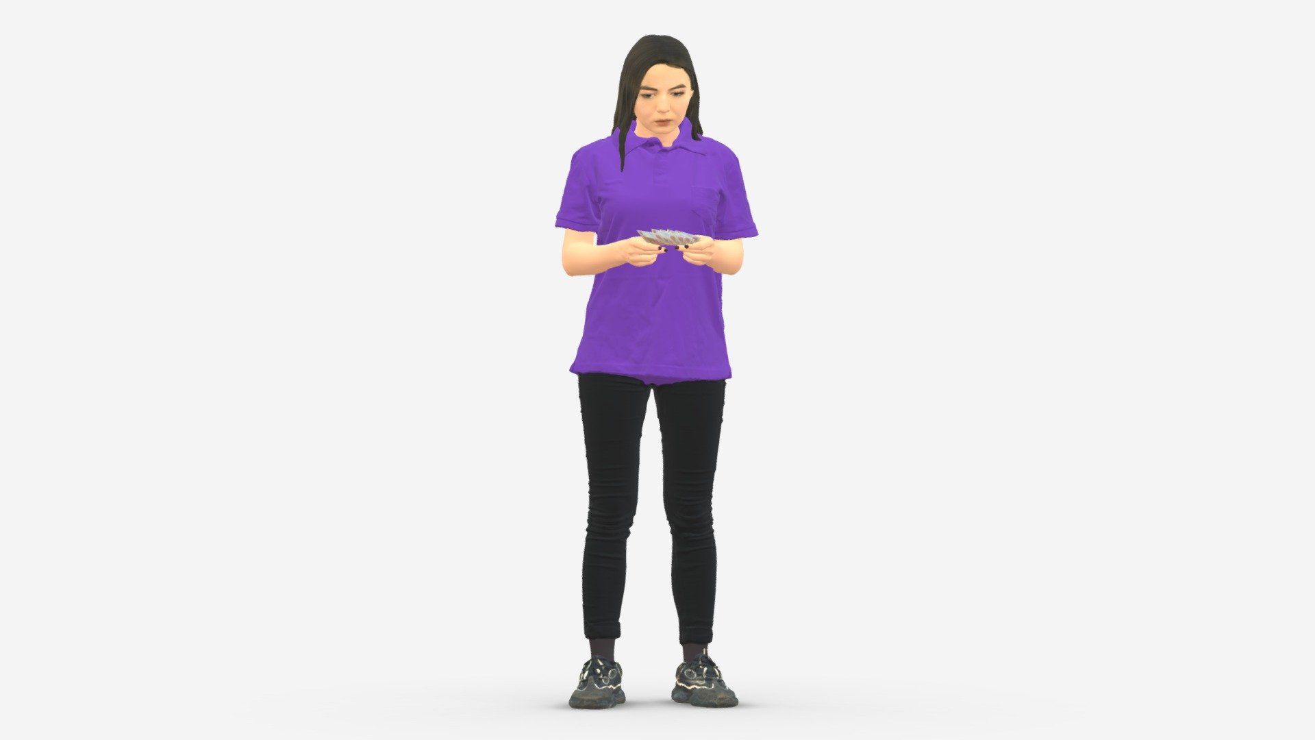 We provide unique 3d scanned models with realistic proportions for closeup and medium-distance views in artworks, paintings and classes. As well as architectural visualization projects.

Main features:




high-end realistic 3d scanned model;

realistic proportions;

highest quality;

low price;

saves you time for more time in landscaping and interiors visualization.

FEATURES 




3d scanned model 

Extremely clean

Edge Loops based

smoothable

symmetrical

professional quality UV map

high level of detail

high resolution textures

real-world scale

system unit: cm

TEXTURES 




Textural Resolution: 4096 x 4096

Color Map

The model is suitable for stereolithography 3d printing 

The model is also ready for fullcolour 3d printing - 001299 woman with long hairs in purple polo - Buy Royalty Free 3D model by 3DFarm 3d model