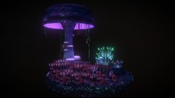 Plant Scene Final plant, mushroom, uniwork, alienplants, photoshop-handpainted-lowpoly, maya, photoshop, lowpoly, noai