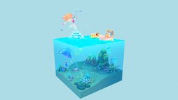 Summer_Funny fish, chibi, dog, underwater, 3dart, summer, aquatic, fairytail, originalcharacter, charactermodel, fishtank, maya, photoshop, characterdesign, sea, half-human
