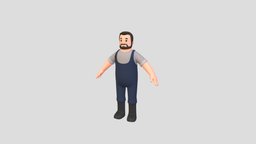Character111 Man body, mechanic, suit, toy, people, figure, beard, farm, dad, character, cartoon, man, human, male, noai