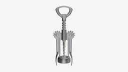 Metal wine bottle opener 01 drink, wine, screw, cork, open, chrome, opener, corkscrew, metal, tool, 3d, pbr, bottle, steel