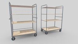 Warehouse Trolley pack 2 storage, trolley, jack, shelf, platform, warehouse, heavy, transport, cargo, hangar, tool, pbr, factory, hand, industrial