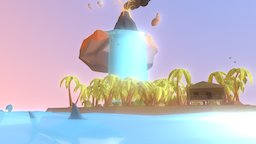Volcanic Paradise shark, tree, bird, tropical, palm, animals, dolphin, snake, island, treasure, water, volcano
