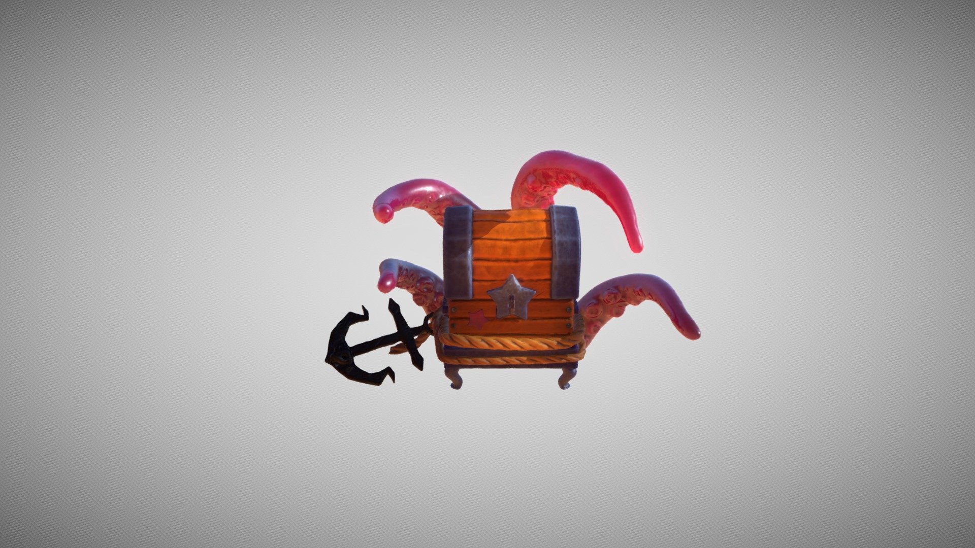 3d Stylized Chest, modeling, sculpting, and rendering in Blender, colors in Quixel Mixer, post in Photoshop - Mermaid Chest - 3D model by Gher 3d model