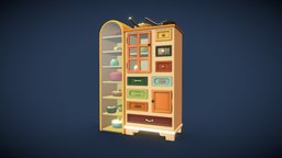 Cartoon Kitchen Cabinet pot, closet, pan, counter, cabinet, kitchen, saucepan, homedecor, cartoon, stylized