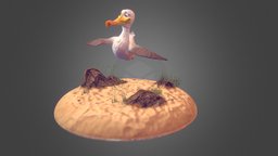 Cartoon Seagull bird, seagull, beach, substance, texturing, cartoon, 3d, 3dsmax, low, zbrush, sea