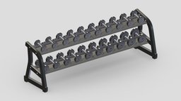 Technogym Free Weight Urethane Dumbbells Set bike, room, plate, set, rack, fitness, gym, equipment, vr, ar, exercise, dumbbell, treadmill, training, machine, fit, loaded, weight, pure, weights, dumbbells, strength, 3d, gyms, treadmills, kettlebells