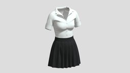 Woman Outfit 04 PBR Realistic office, cloth, fashion, beauty, clothes, vr, ar, dress, woman, outfit, wear, garment, apparel, character, girl, asset, game, 3d, low, poly, female, clothing