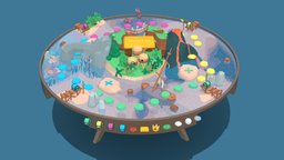 Treasure! Scene shark, fish, bird, ruby, heart, coin, tabletop, chest, rocks, island, vr, lava, hunt, treasure, gamedev, diamond, emerald, seagull, volcano, pearl, gold
