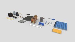 Office Props Pack 1 office, school, pencil, pen, tools, study, paper, pack, stapler, notebook, props, education, writing, stationary, pens, notepad, pbr, interior