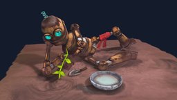 Robot And Plant plant, life, painted, earth, mexico, water, yellow, environmental, art, low, poly, robot, hand